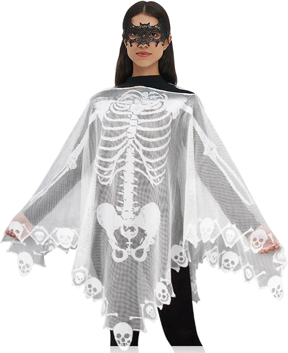Halloween Costumes for Women, Women'S Halloween Lace Skeleton Poncho Costume,Include Lace Mask,One Size Fits All