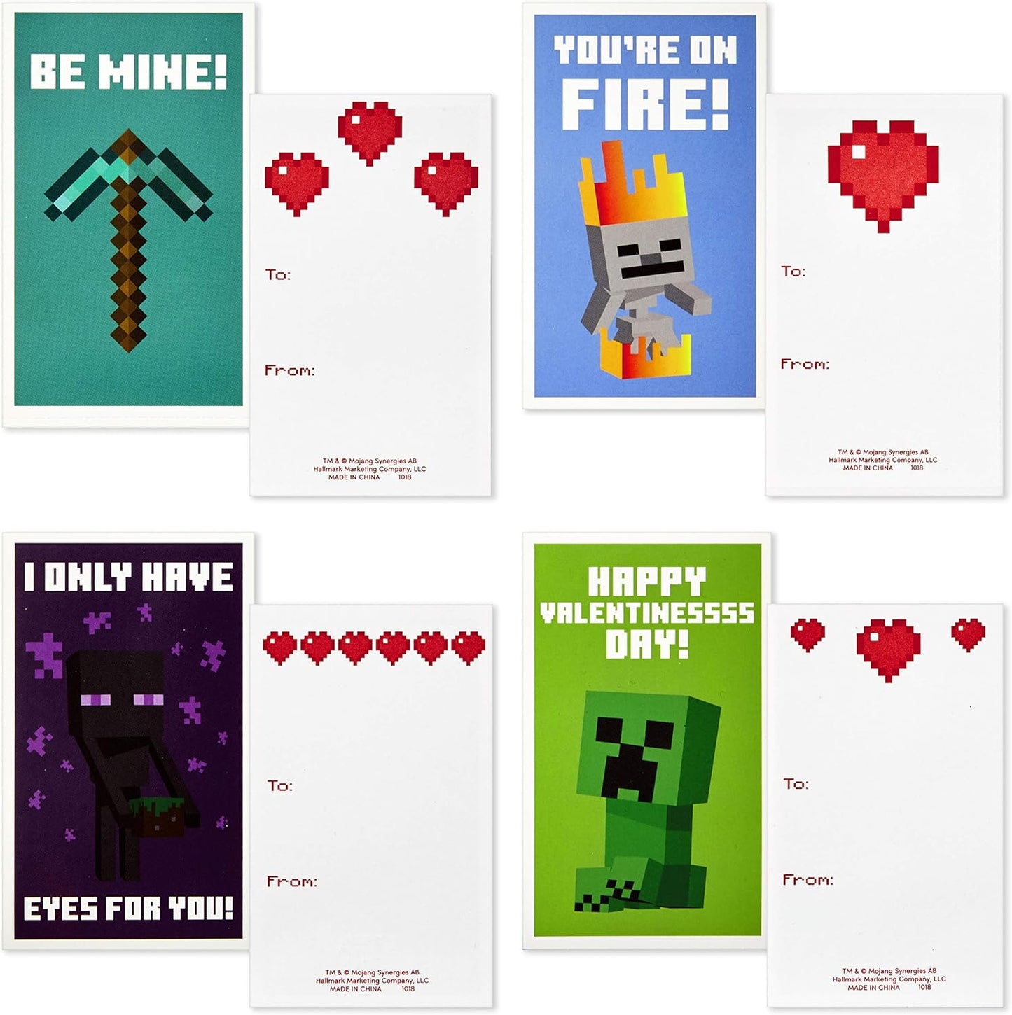 Minecraft Valentines Day Cards and Mailbox for Kids School Classroom Exchange (1 Box, 32 Valentine Cards, 35 Stickers, 1 Teacher Card)