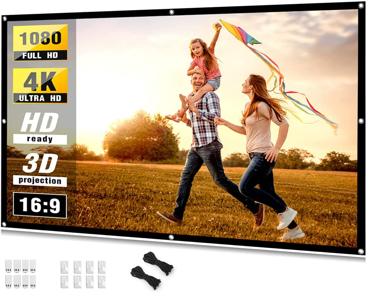 Projector Screen 120 Inch, Movie Projector Screen 16:9 Foldable and Portable Anti-Crease Indoor Outdoor Projection Double Sided Video Projector Screen for Home, Party, Office, Classroom