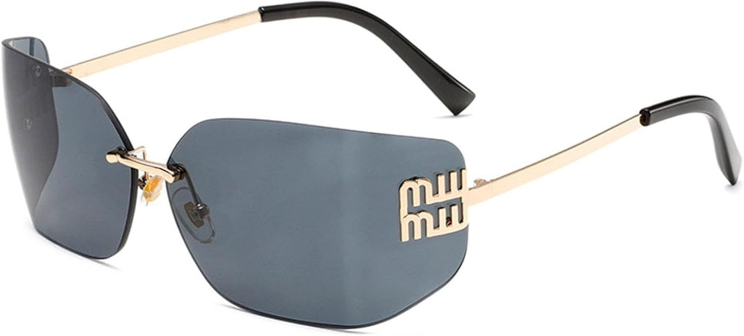 Futuristic Rimless Y2K Sunglasses for Women Men Fashion Wrap around Frame Trendy Shield Frameless Design