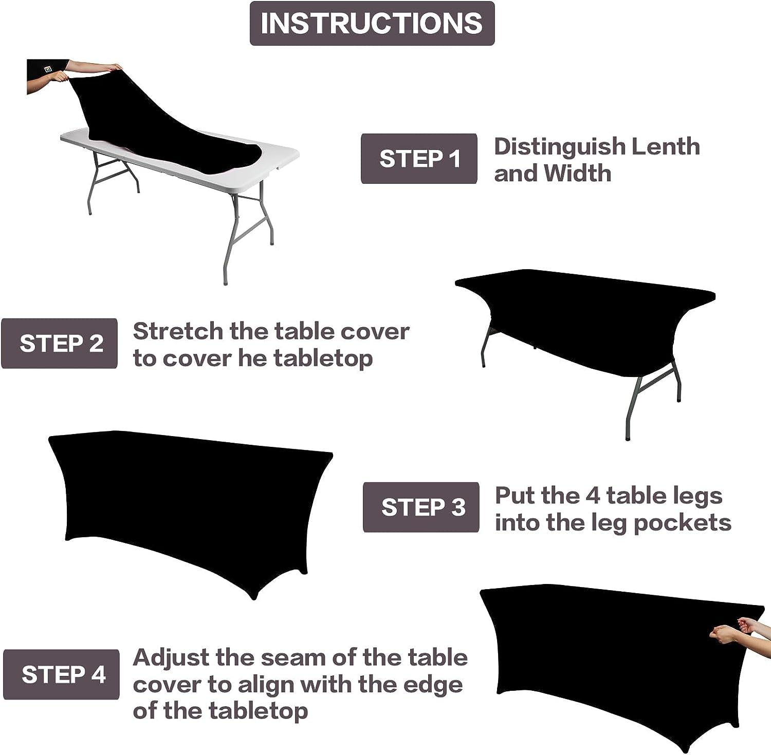 2 Pack 6FT Table Cloth for Rectangular Fitted Events Stretch Black Table Covers Washable Table Cover Spandex Tablecloth Table Protector for Party, Wedding, Cocktail, Banquet, Festival