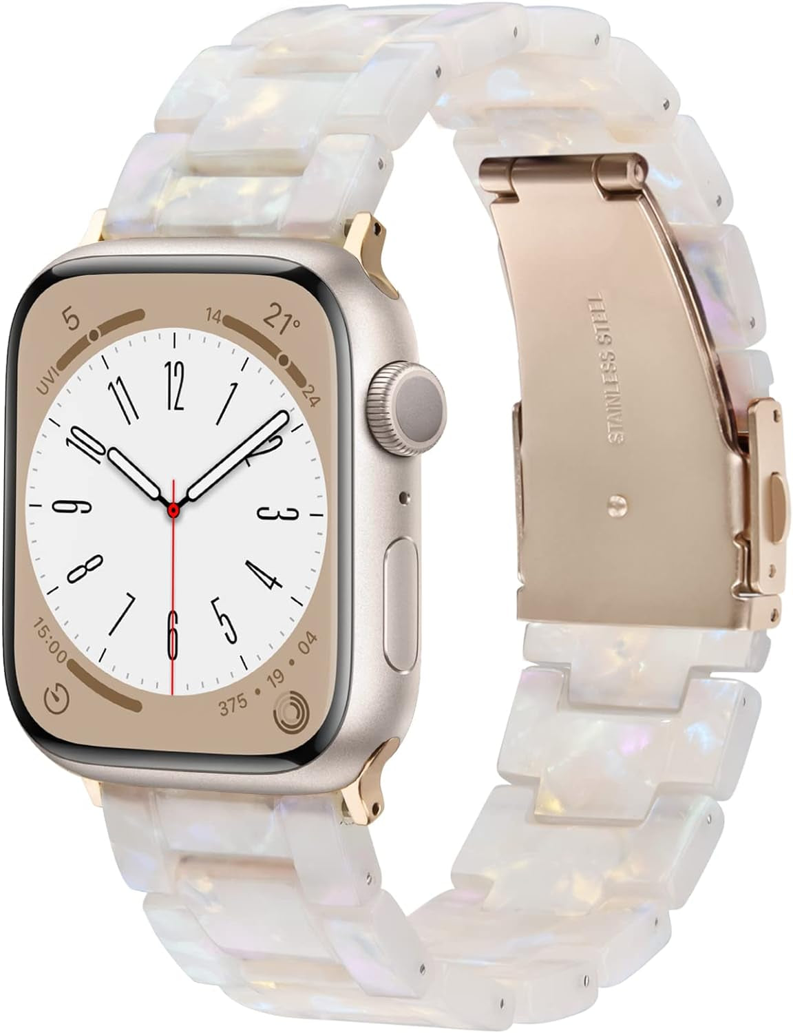 Resin Band Compatible with Series 7/8/9 Apple Watch Bands 41Mm/40Mm/38Mm Fashion Strap for Iwatch Series 6/5/4/3/2/1/SE Lightweight Bracelet Wristband Replacement Women(Aurora White)
