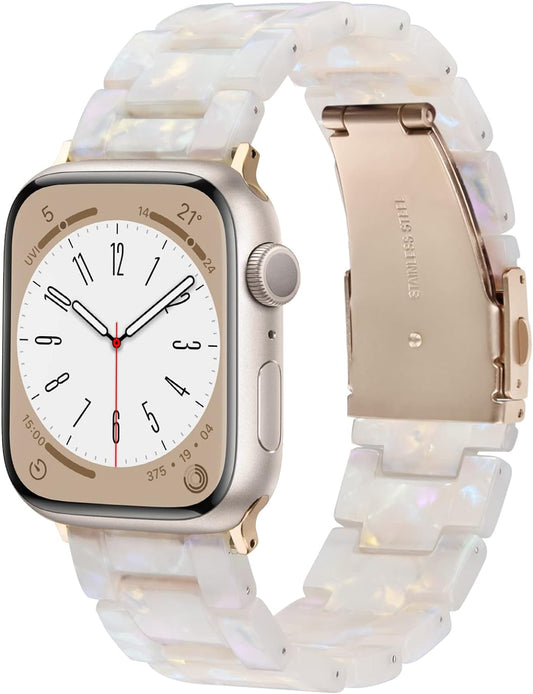 Resin Band Compatible with Series 7/8/9 Apple Watch Bands 41Mm/40Mm/38Mm Fashion Strap for Iwatch Series 6/5/4/3/2/1/SE Lightweight Bracelet Wristband Replacement Women(Aurora White)