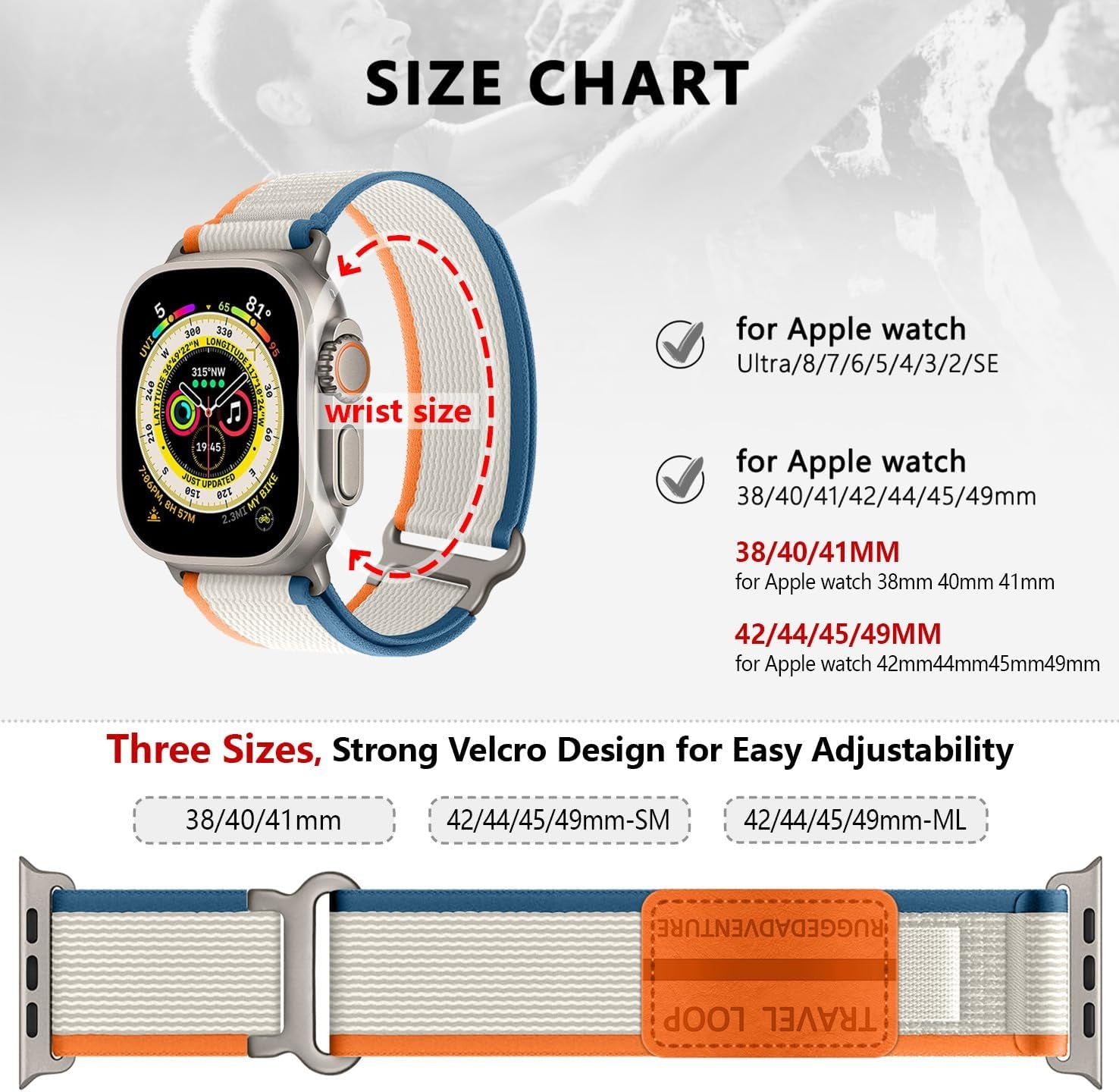 Trail Loop for Apple Watch Ultra/2 Band 49Mm 45Mm 44Mm 42Mm 41Mm 40Mm 38Mm Iwatch Bands for Men Women,Rugged Nylon Strap Wristbands for Apple Watch Series 9 8 7 6 5 4 3 2 Se,Ultra2 49 45 44 Mm