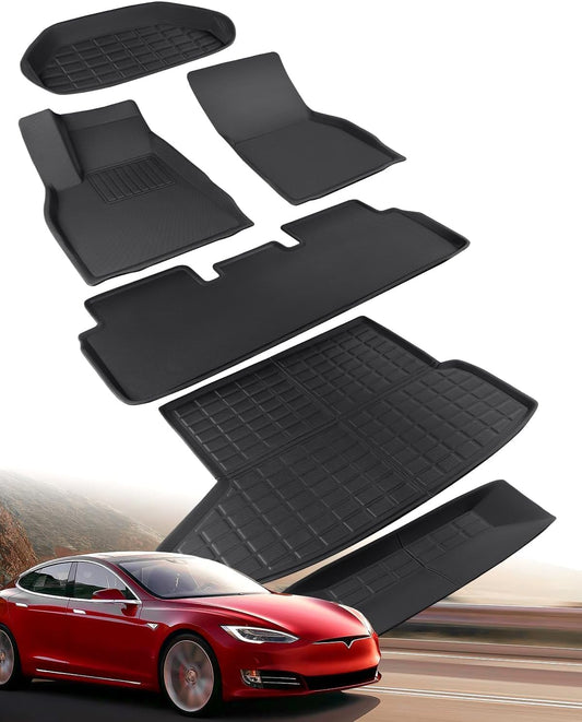 for Tesla Model S Floor Mats 2025 2024 2023 2022 2021, for Tesla Floor Mats Full Set All Weather Floor Mat Cargo Liner Trunk Interior- Custom Fit for Model S Accessories 2021-2025 (6 PCS)