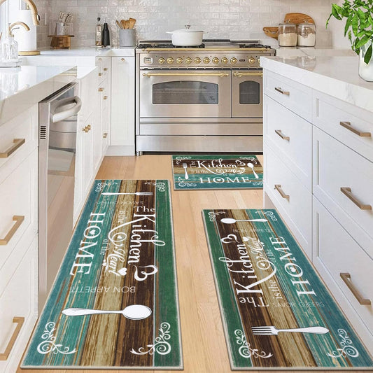 Boho Kitchen Rug Sets 3 Pieces, Washable Kitchen Mats for Floor, Non Slip Soft Kitchen Area Rug Floor Mat for Kitchen, Laundry Room and Hallway (Teal, 20''X32''+20''X47''+20''X59'')