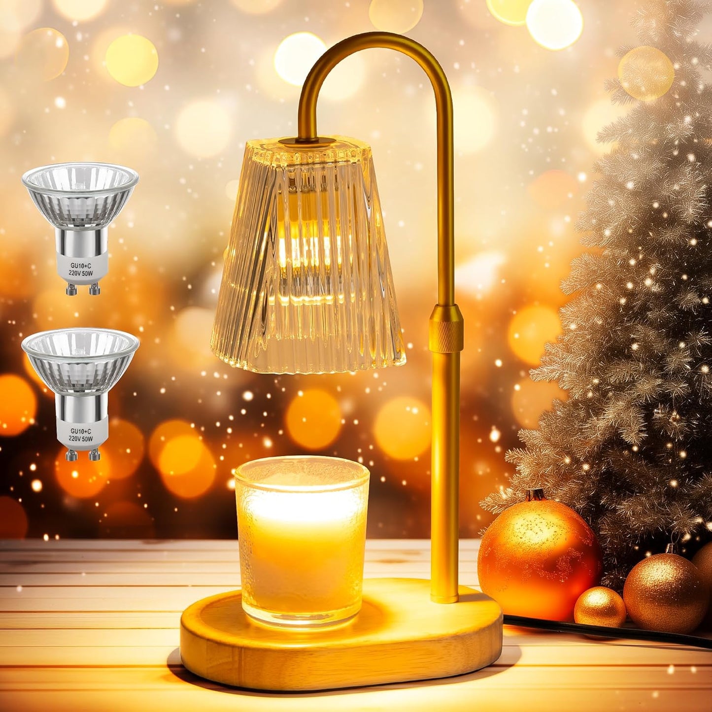 Candle Warmer Lamp with Timer and 2 Bulbs - Adjustable Height Wax Melt Electric Light Warming Dimmable Top Melter Heater for Melting Heating Small Jar Candles Gifts Women Mom Birthday Home Desk Decor