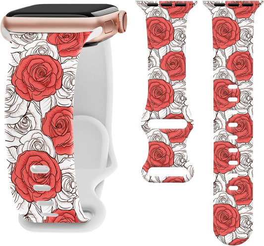 Floral Silicone Band Compatible with Apple Watch Bands for Women, 38Mm 40Mm 41Mm 42Mm 44Mm 45Mm 49Mm, for Iwatch Band Series 9 SE Ultra 8 7 6 5 4 3 2 1