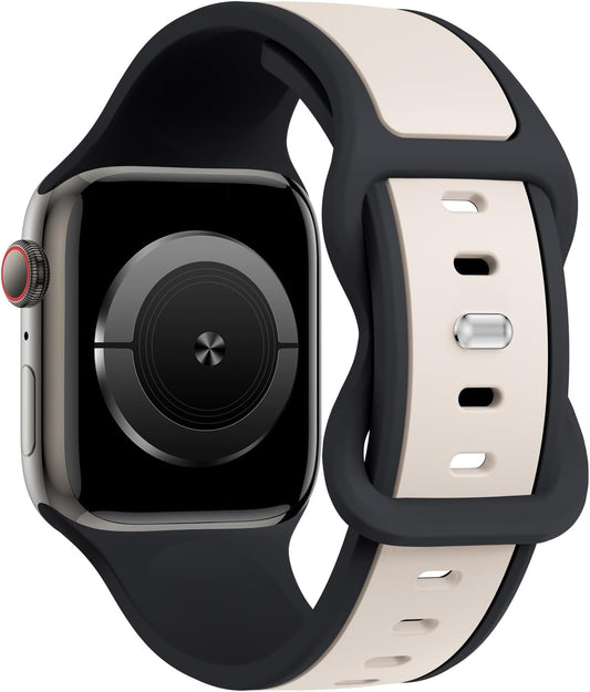 Two-Toned Dual Color Bands Compatible with Apple Watch 38Mm 40Mm 41Mm 42Mm 44Mm 45Mm 49Mm, Replacement Soft Silicone Sport Strap for Iwatch Series 9/8/7/6/5/4/3/2/1 Ultra/Ultra 2 SE Women Men