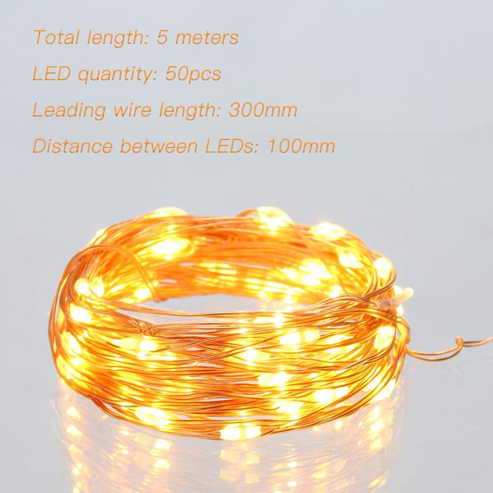 Led Fairy Lights Battery Operated, 1 Pack Mini Battery Powered Copper Wire Starry Fairy Lights for Bedroom, Christmas, Parties, Wedding, Centerpiece, Decoration (5M/16Ft Warm White)