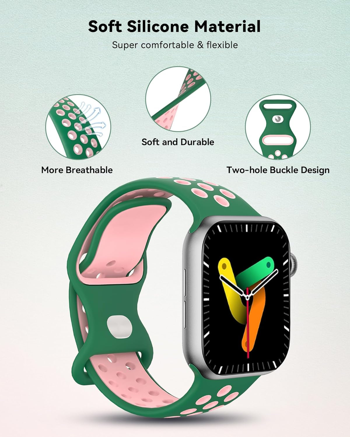Sport Band Compatible with Apple Watch Bands 38Mm 40Mm 41Mm,42Mm 44Mm 45Mm 49Mm,Soft Silicone Sport Breathable Wristband for Iwatch Series Ultra 8 7 6 5 4 3 2 1 SE Women Men