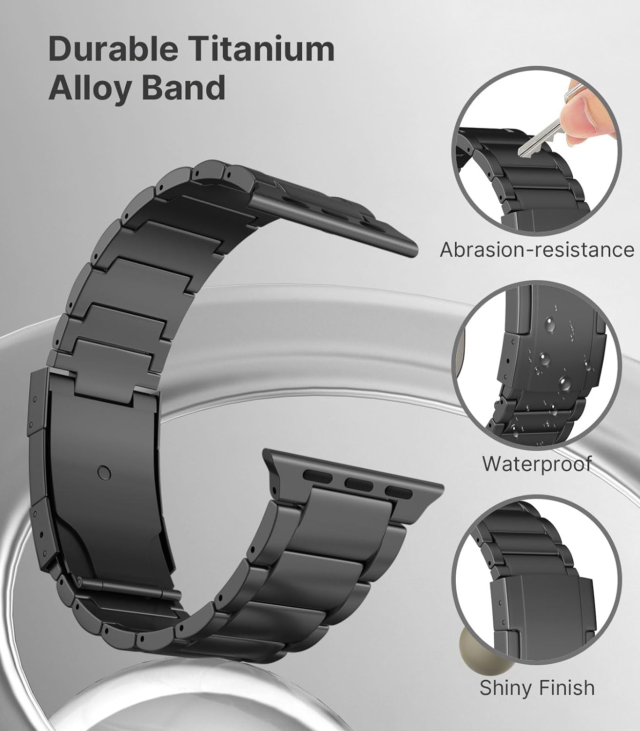 Titanium Band Compatible with Apple Watch Band 49Mm 45Mm 44Mm 42Mm Iwatch Ultra2 Ultra SE 2 SE Series 9 8 7 6 5 4 3 2 1, Titanium Replacement Watch Band with Folding Clasp, Black