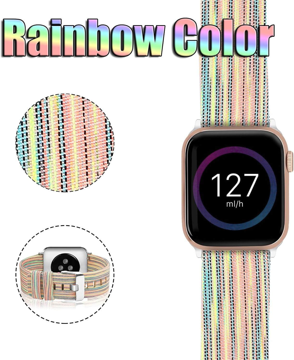 Band Compatible with Watch Bands 42Mm 44Mm 45Mm 49Mm for Women Men Fabric Cloth Band Canvas Replacement Strap for Iwatch Series SE 8 7 6 5 4 3 2 1 Ultra - Rainbow