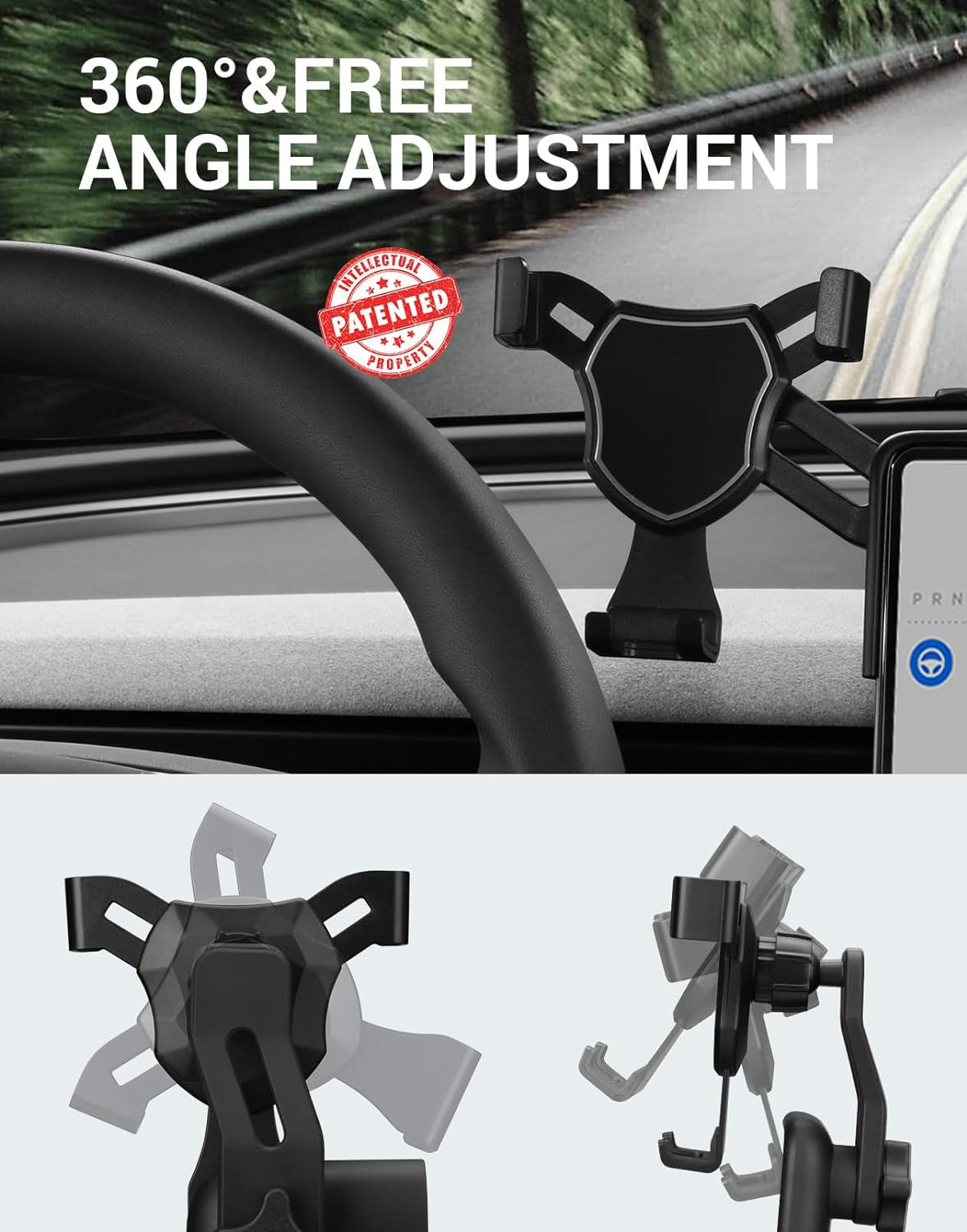 2024 Newest Tesla Model 3 Phone Mount Holder Strong Adhesion 360° Adjustable Cell Phone Holder Stand Tesla Model 3 Highland Interior Accessories Fit for All Iphone & Most Android