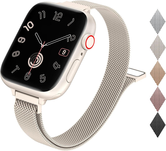 Slim Milanese Loop Compatible with Apple Watch Band for Women 40Mm 41Mm 38Mm 44Mm 45Mm 49Mm 42Mm, Stainless Steel Magnetic Mesh Strap Work on Iwatch Bands Series 9 8 7 6 5 4 3 2 1 Ultra SE