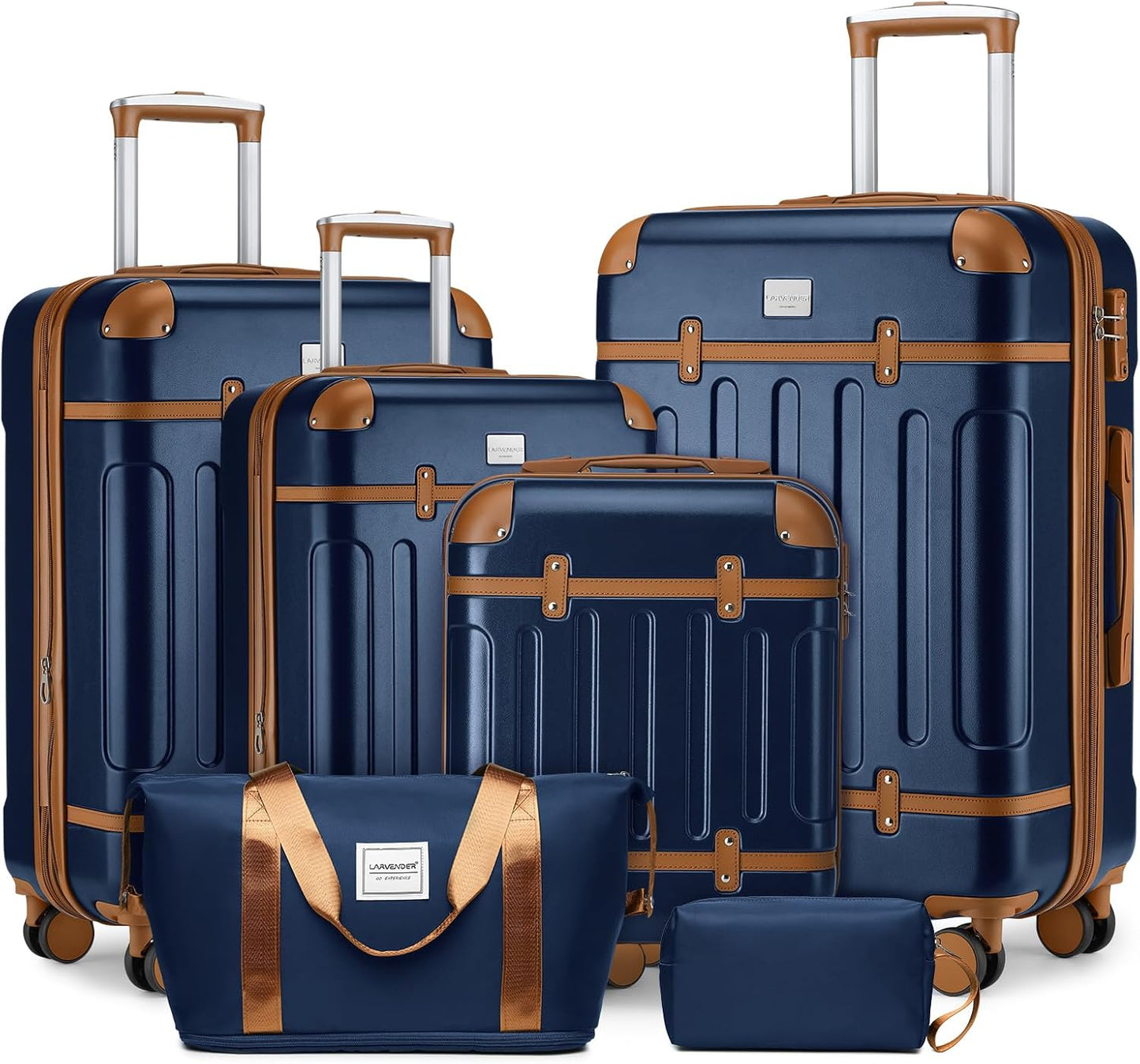 Luggage Sets 6 Piece Hardshell Expandable Suitcases with Spinner Wheels TSA Lock, Lightweight ABS Travel Carry on Suitcase Set for Women, Black Brown