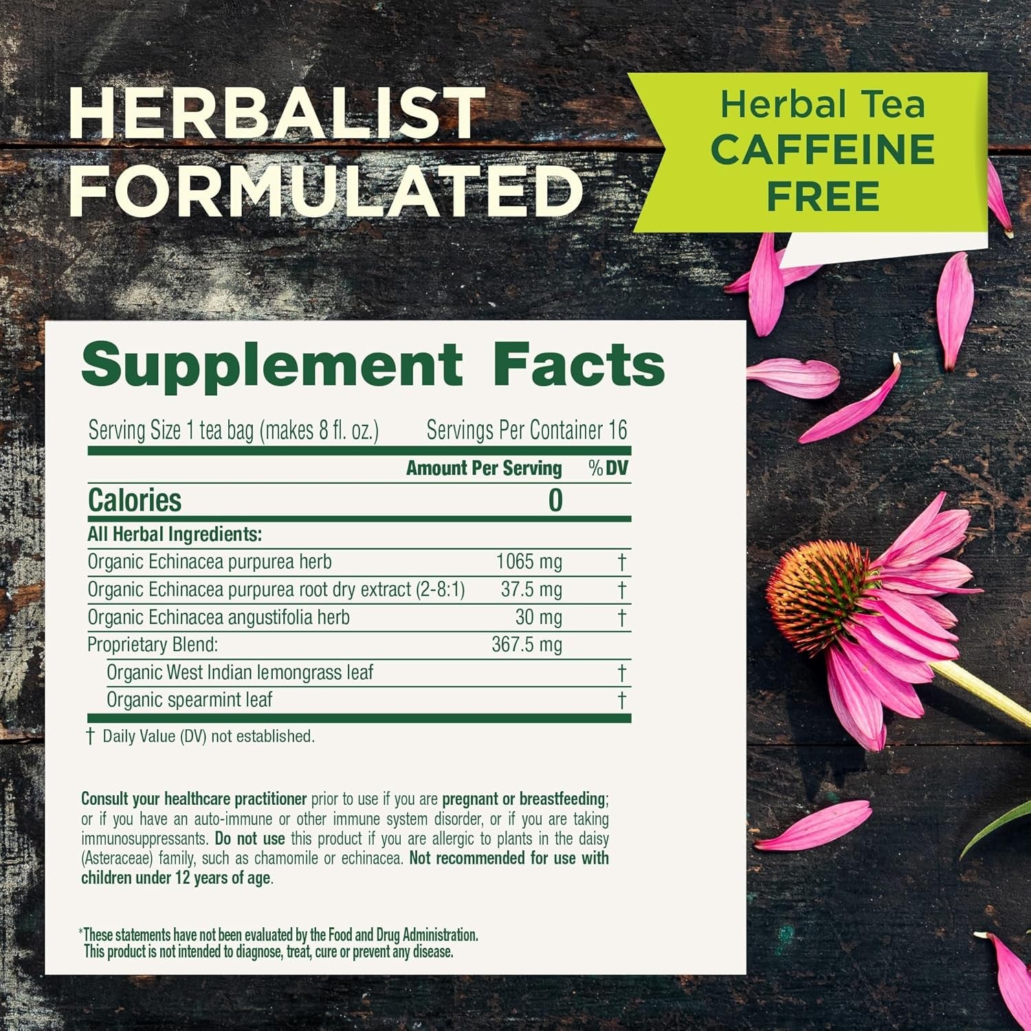 Tea, Organic Echinacea Plus, Promotes Immune Function, W/Spearmint, 16 Tea Bags TLBH