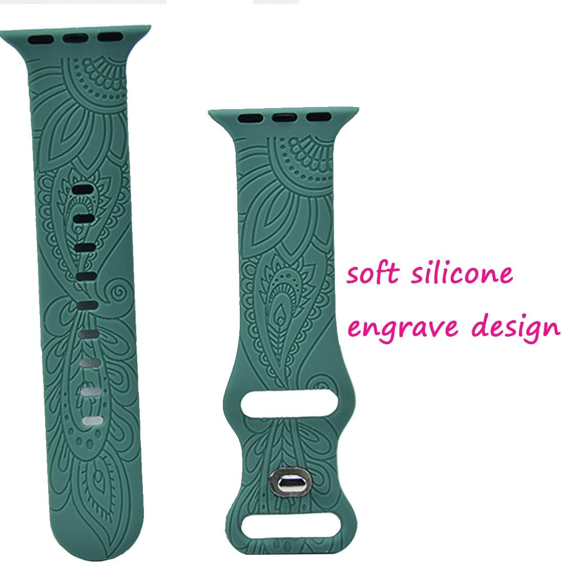 Flower Boho Engraved Band Compatible with Apple Watch Band 38Mm 40Mm 41Mm 44Mm 45Mm 42Mm 49Mm Women Wristbands, Soft Silicone Sport Floral Fancy Cute Designer Replacement Strap for Iwatch Series 8/7/6/5/4/3/2/SE