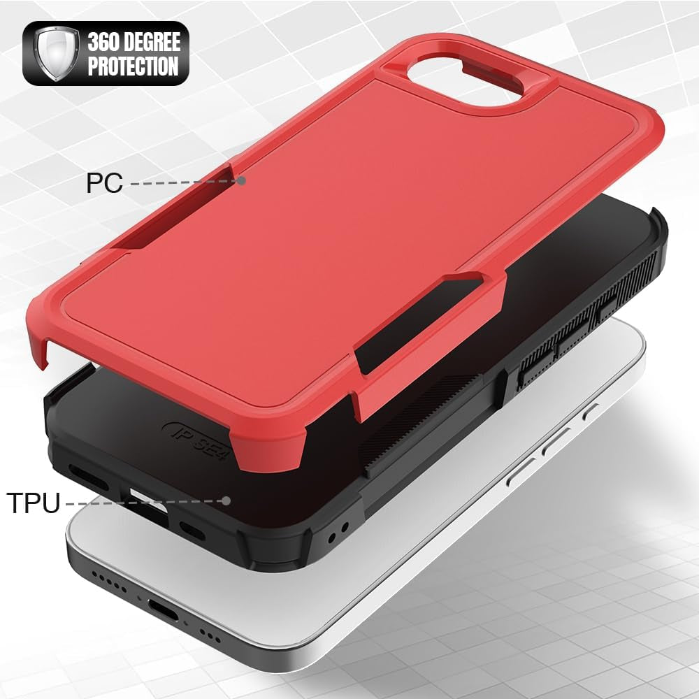 Iphone 16E Case: Dual Layer Protective Heavy Duty Cell Phone Cover Shockproof Rugged with HD Screen Protector - Military Protection Bumper Tough - Apple Iphone 16E / SE 2025 / SE4, Red