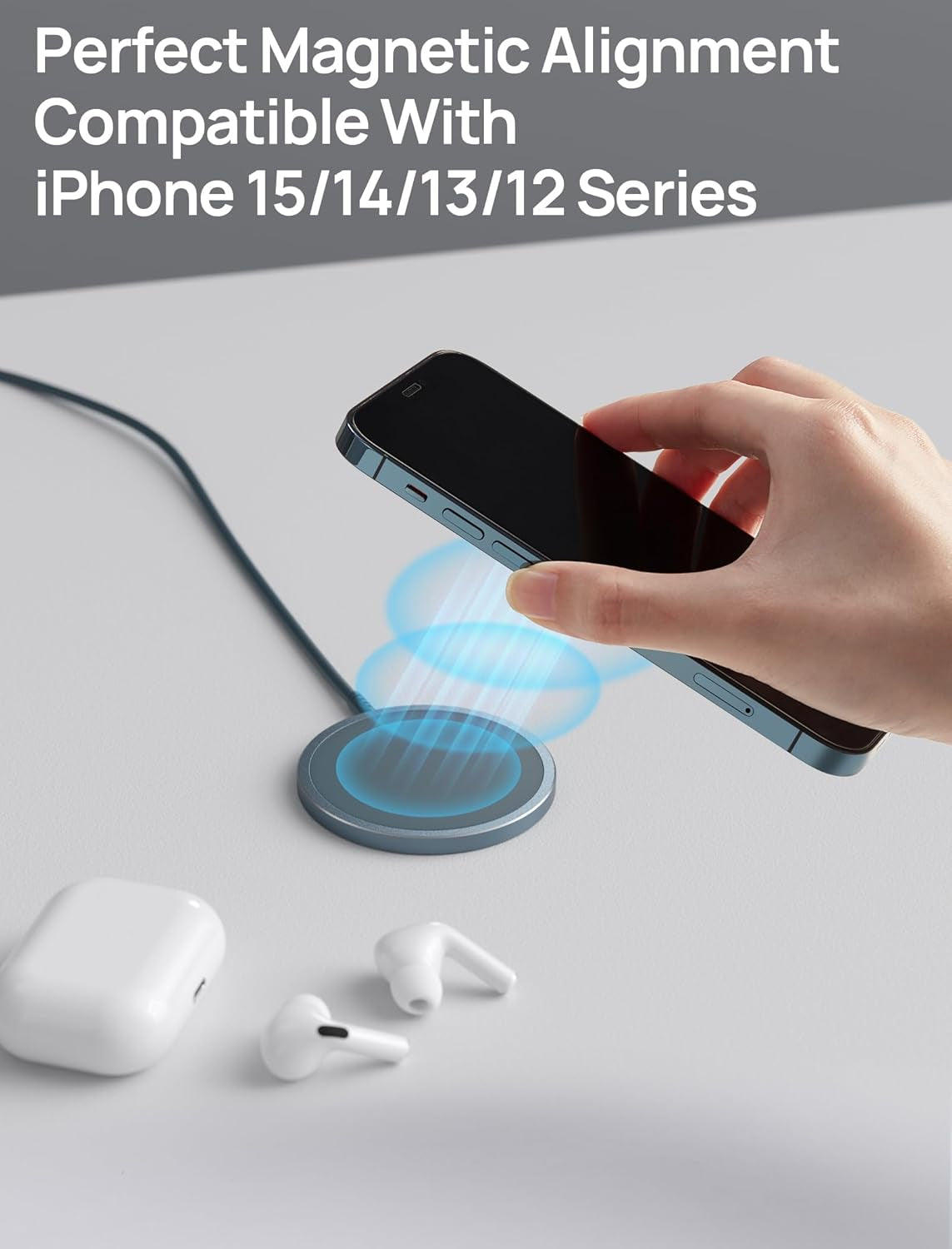 Magnetic Wireless Charger Compatible with Magsafe Charger/Iphone 16E/16/16 Plus/16 Pro/16 Pro Max/15 14 13 12 Series, Wireless Mag Safe Charging Pad, Mag Charger (Blue)