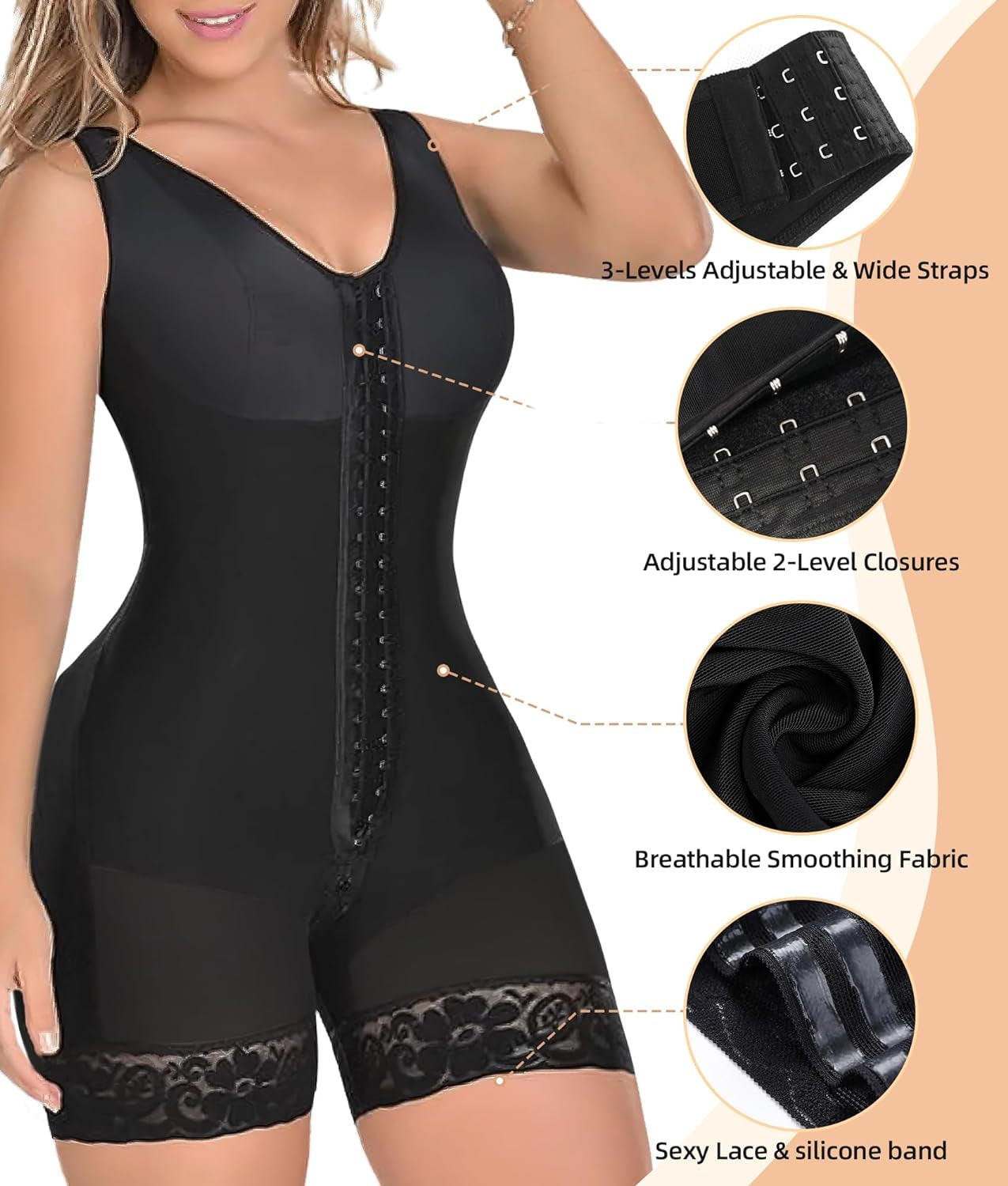 Fajas Colombianas Shapewear for Women Tummy Control Post Surgery Full Body Shaper Butt Lifter with Zipper Crotch