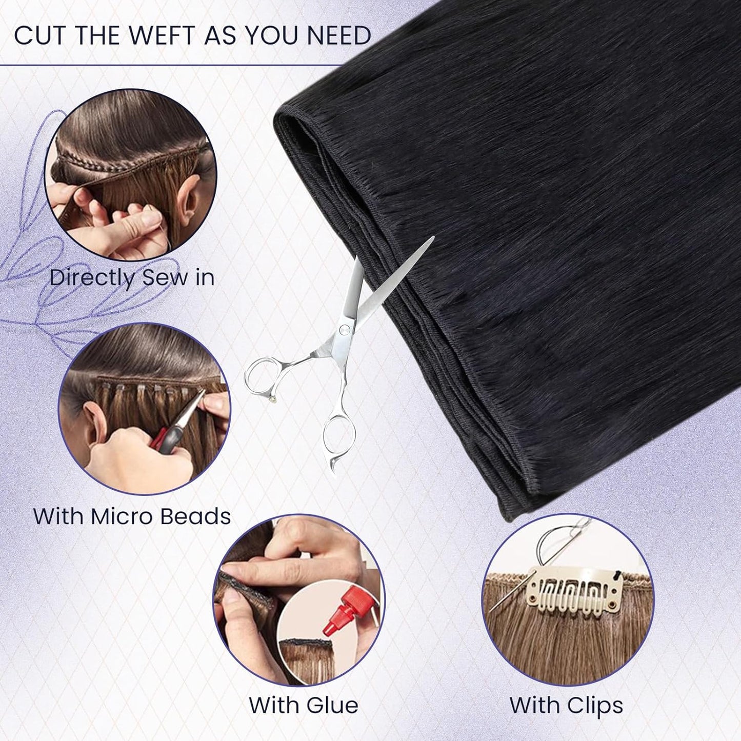 Sew in Hair Extensions Real Human Hair 120G 24 Inch Weft Hair Extensions Human Hair Jet Black Hair Extensions Sew in Weave Bundles Human Hair Double Weft Long Straight #1