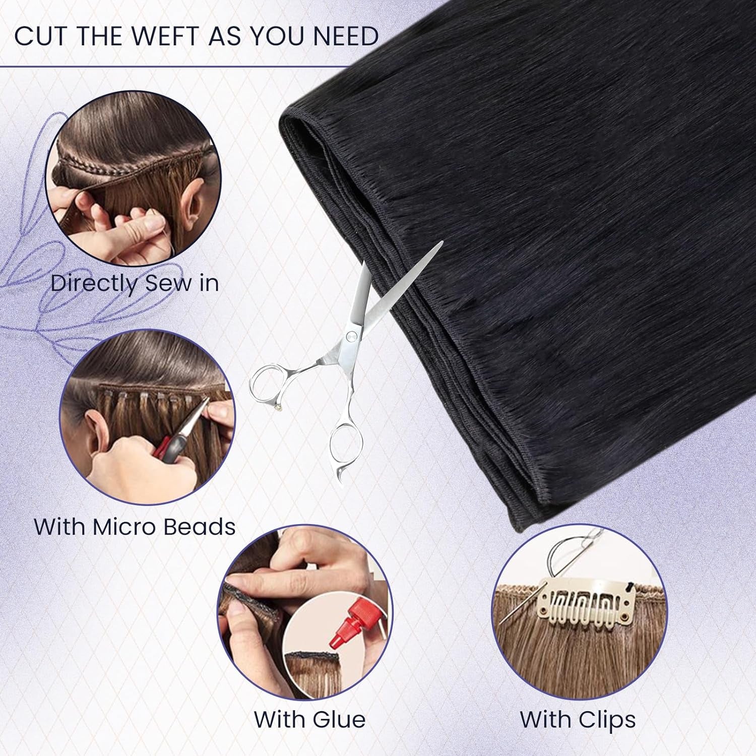 Sew in Hair Extensions Real Human Hair 120G 24 Inch Weft Hair Extensions Human Hair Jet Black Hair Extensions Sew in Weave Bundles Human Hair Double Weft Long Straight #1