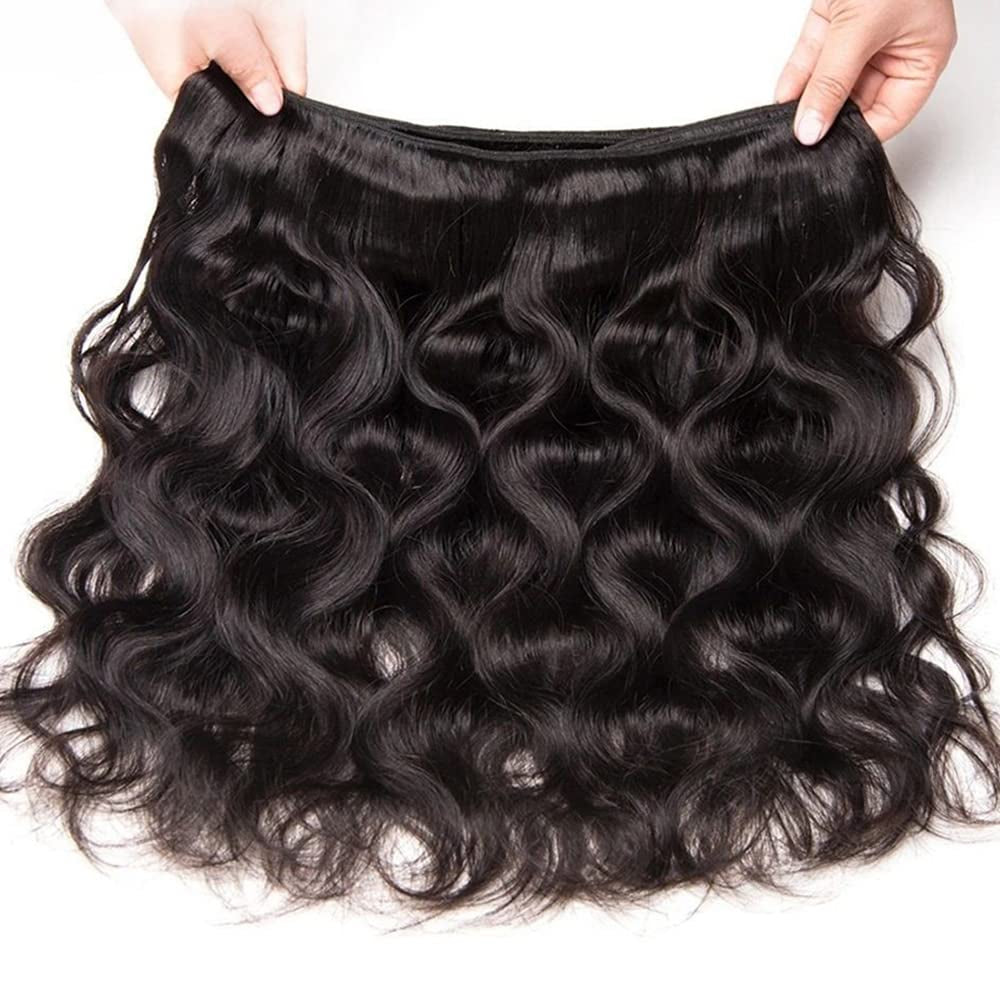 Body Wave Bundles Human Hair, 3 Bundles 14/16/18Inch Hair Extensions, Body Wave Bundles Human Hair, 10A Grade 100% Unprocessed Virgin Brazilian Human Hair Bundles Natural Black Color