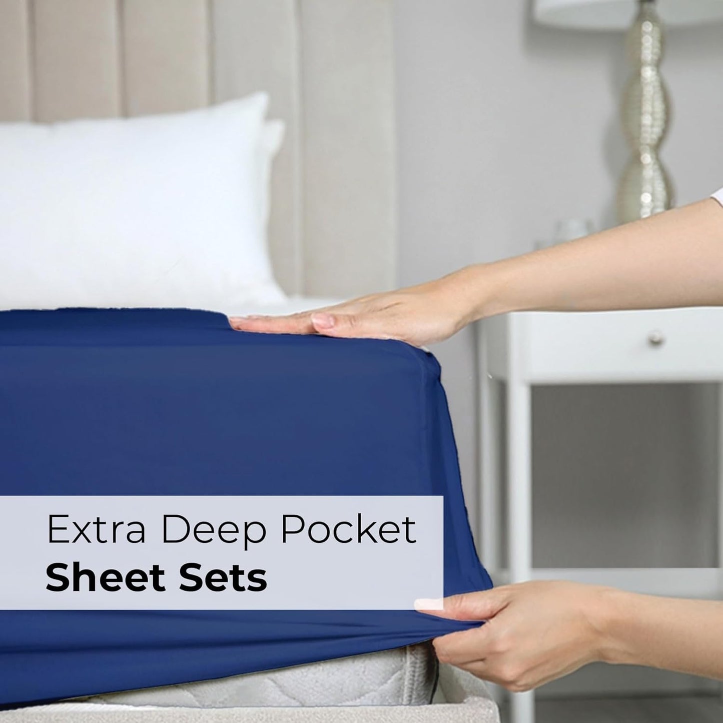 Extra Deep King Sheet Set - 6 Piece Breathable & Cooling Sheets - Hotel Luxury Bedding Set 18-24 Inch Extra Deep Pockets - Easy & Secure Fit - Super Soft, Wrinkle Free & Comfy - Navy Blue, King Size