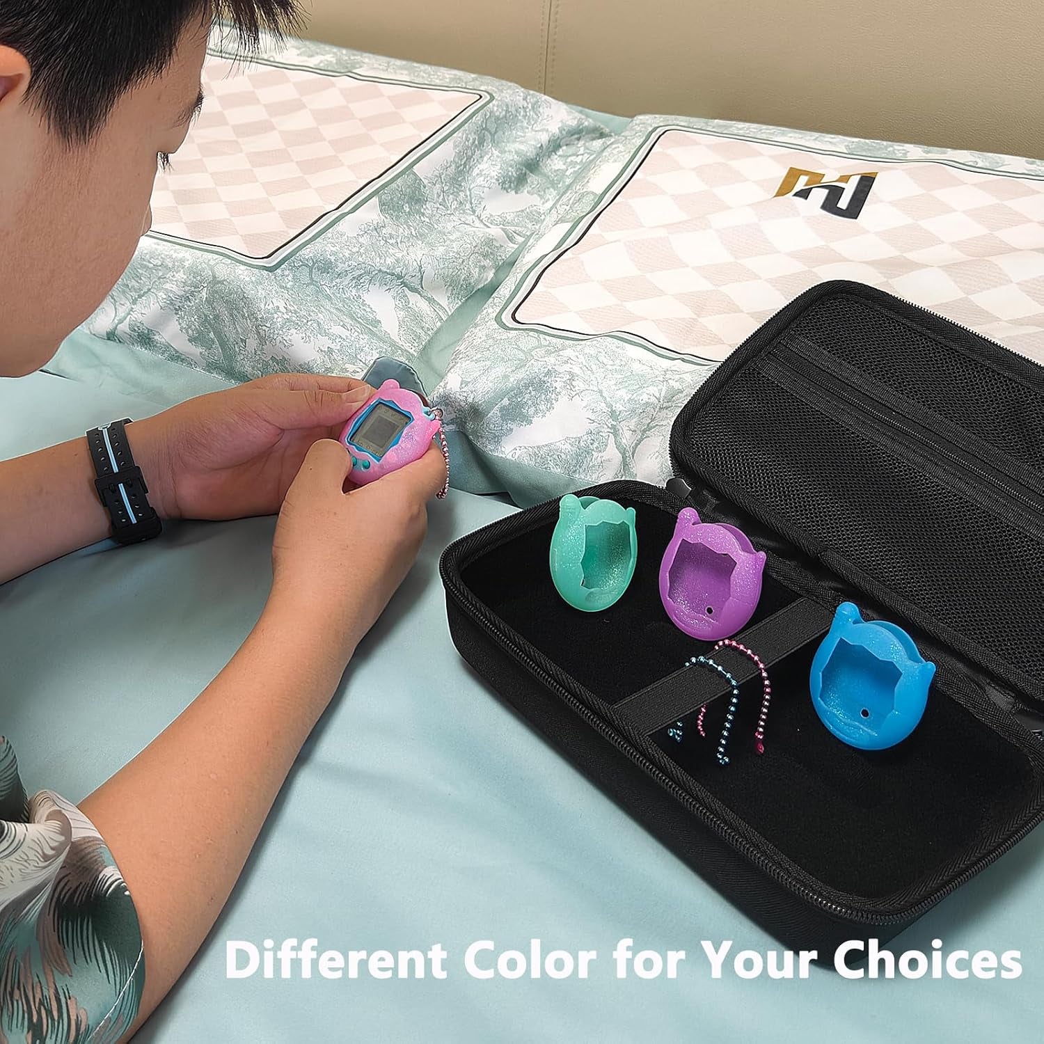 Silicone Cover Case for Tamagotchi Connection Virtual Reality Pet, Screen Protector for Tamagotchi Connection Electronic Pet Accessories (Silicone Case and Screen Film) (Pink) ZOUSA