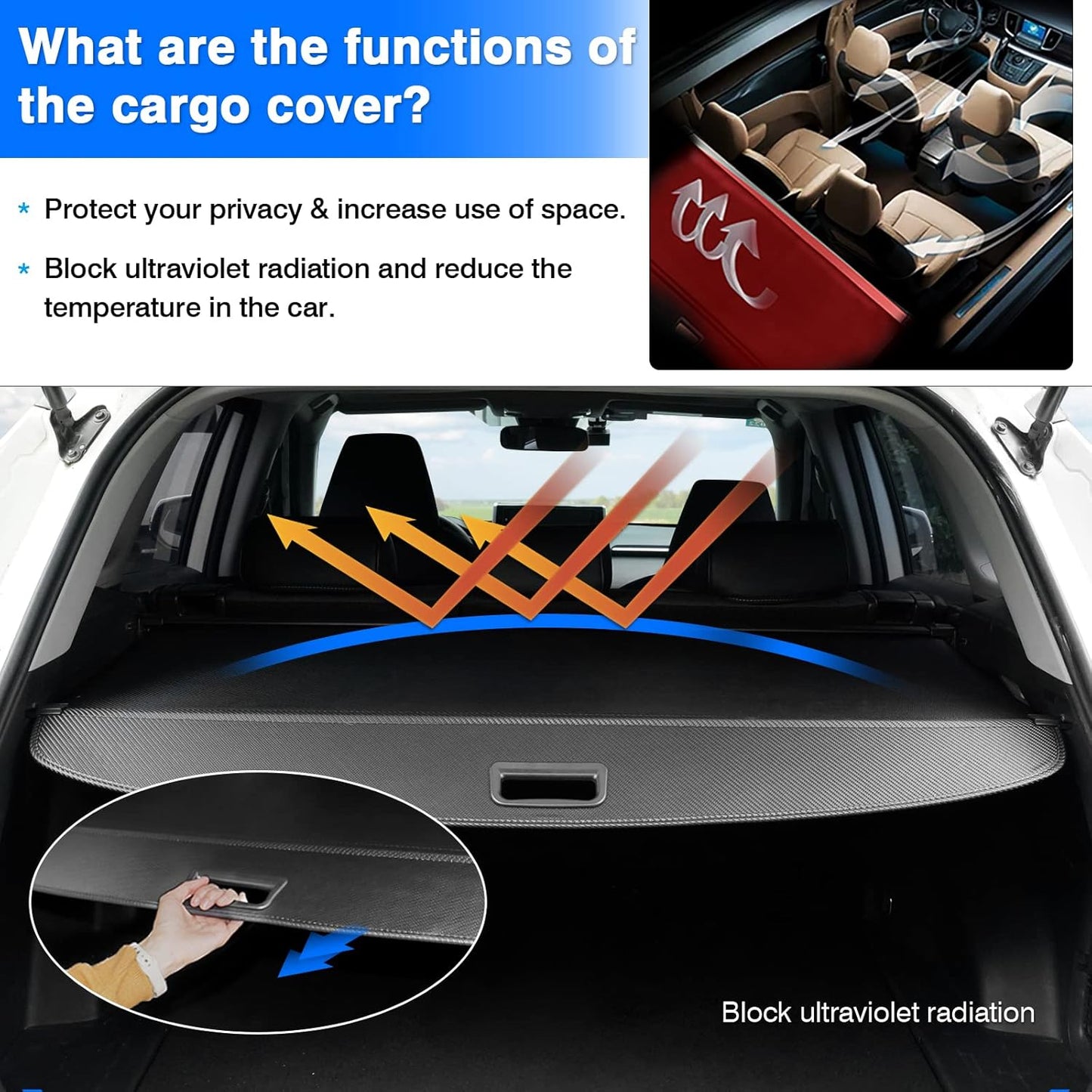 Cargo Cover for 2019-2024 2025 Toyota RAV4 Accessories Trunk Cover Retractable Trunk Shielding Shade Cargo Luggage Cover No Gap