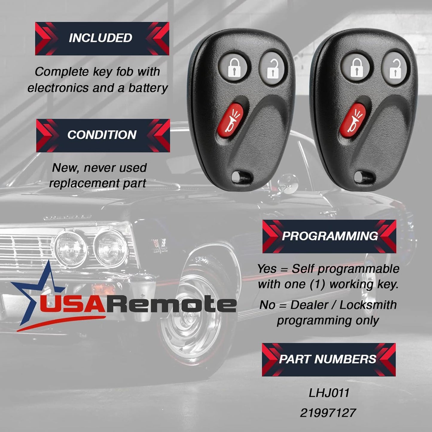 Key Fob Keyless Entry Remote with Ignition Key Fits 2003-2006 Chevy Avalanche Equinox Silverado SSR Suburban Tahoe / GMC Sierra Yukon / Hummer H2 / Pontiac Torrent / Saturn Vue (LHJ011), Set of 2