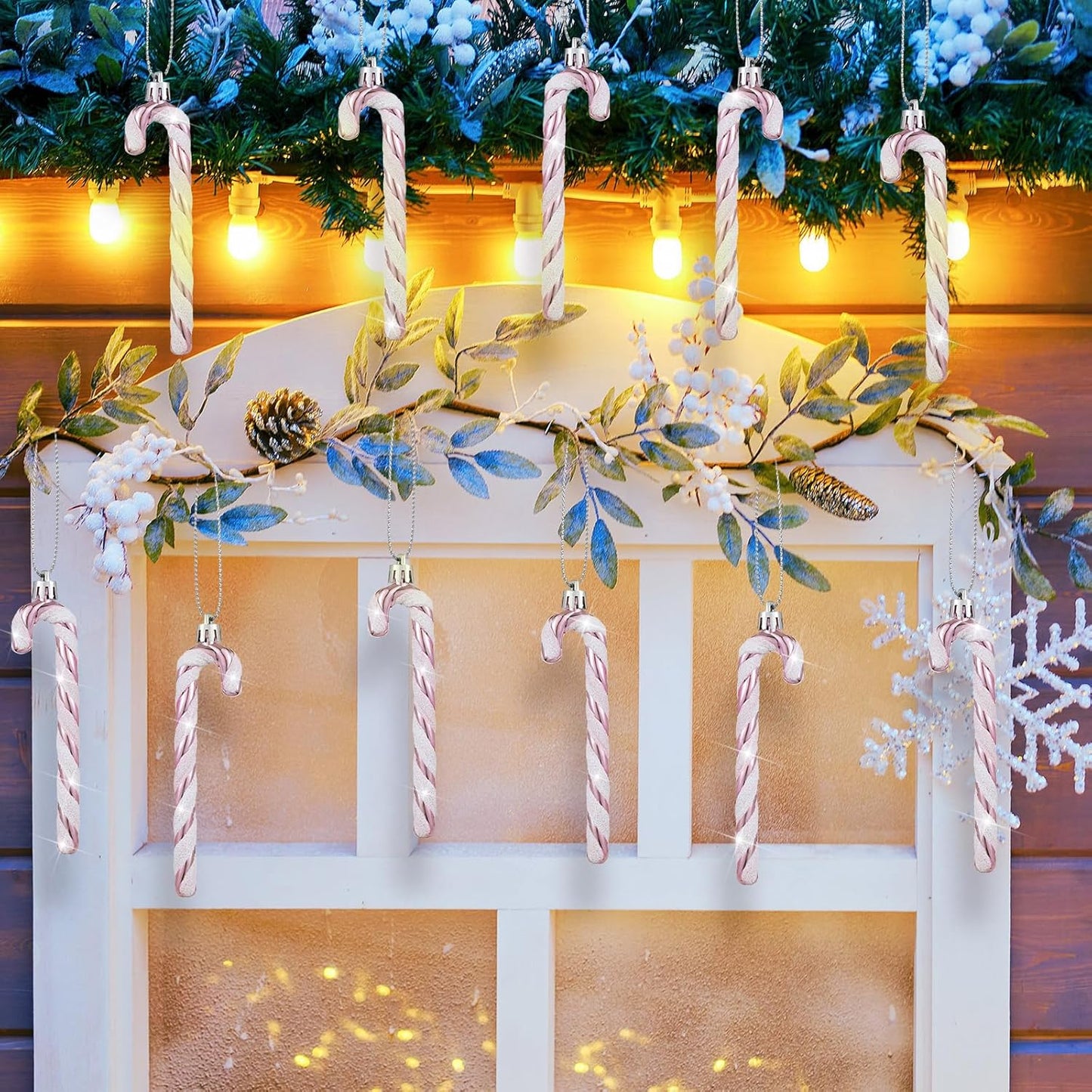 Christmas Candy Canes Ornaments Plastic Glitter Candy Cane Christmas Tree Hanging Decorations for Holiday Party Favors (Pink and White,36Pcs)