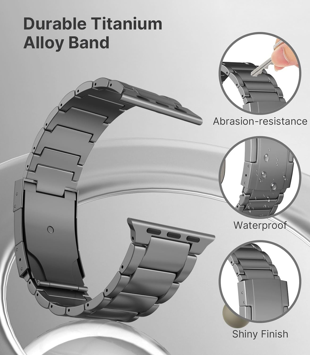 Titanium Band Compatible with Apple Watch Band 49Mm 45Mm 44Mm 42Mm Iwatch Ultra2 Ultra SE 2 SE Series 9 8 7 6 5 4 3 2 1, Titanium Replacement Watch Band with Folding Clasp, Gray