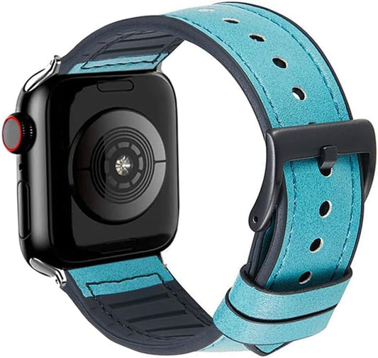 Compatible with Apple Watch Band 49Mm 45Mm 44Mm 42Mm 41Mm 40Mm 38Mm, Genuine Leather Bands Strap for Iwatch Ultra SE SE2 Series 8 7 6 5 4 3 2 1 (Blue,38Mm/40Mm/41Mm)