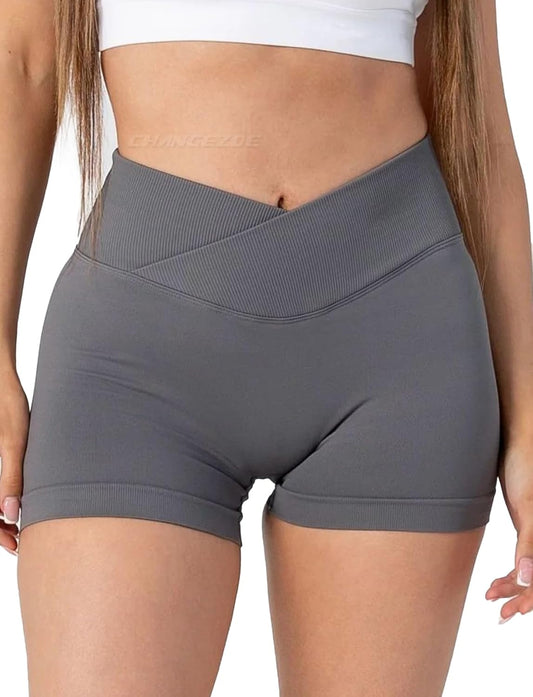 V Cross Waist Scrunch Workout Shorts for Women - 3.5 Inch High Waisted Booty Contour Gym Yoga Shorts