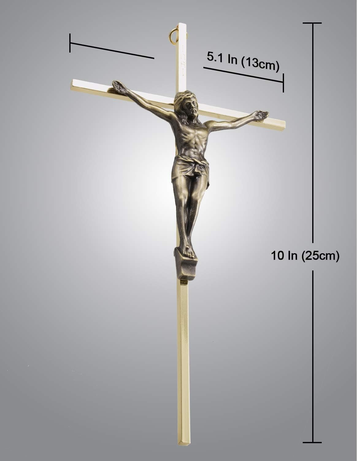 Crucifix Wall Cross Catholic, Metal Slender Jesus Crosses for Wall Decor - 10 Inch - Shiny Gold