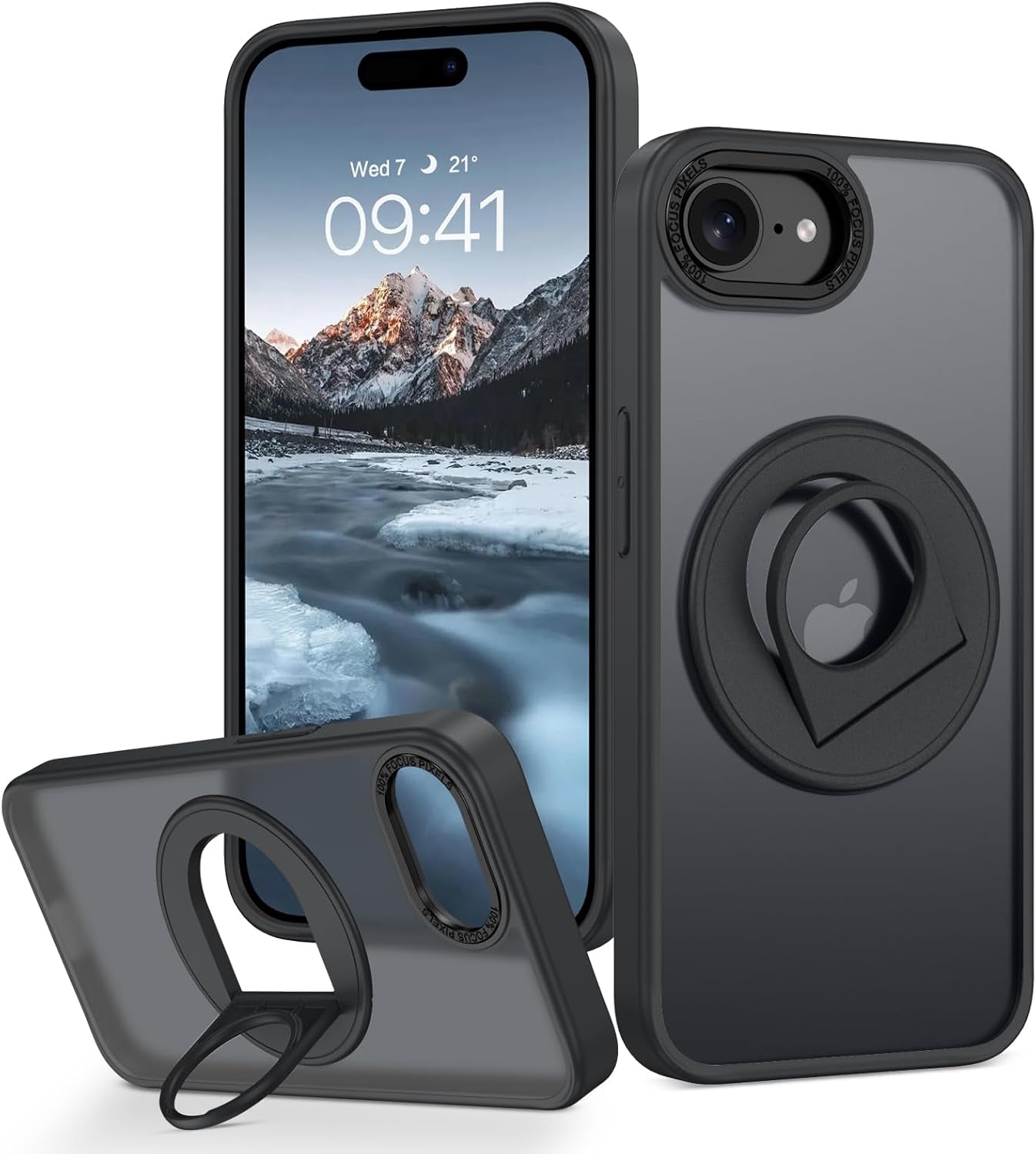 for Stand Iphone 16E Case, Iphone SE4 2025 Phone Case, [Compatible with Magsafe Accessories], Kickstand Ring Holder Matte Design Shockproof Protective Iphone 16E/SE4 Cover 6.1Inch, Black