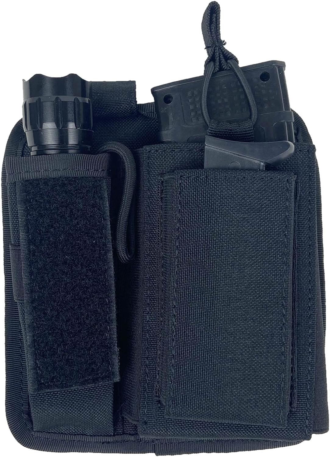 Molle Mag Pouch with Flashlight Holster Tactical Single Magazine Holder Carrier for Rifle and Pistol Accessories Black