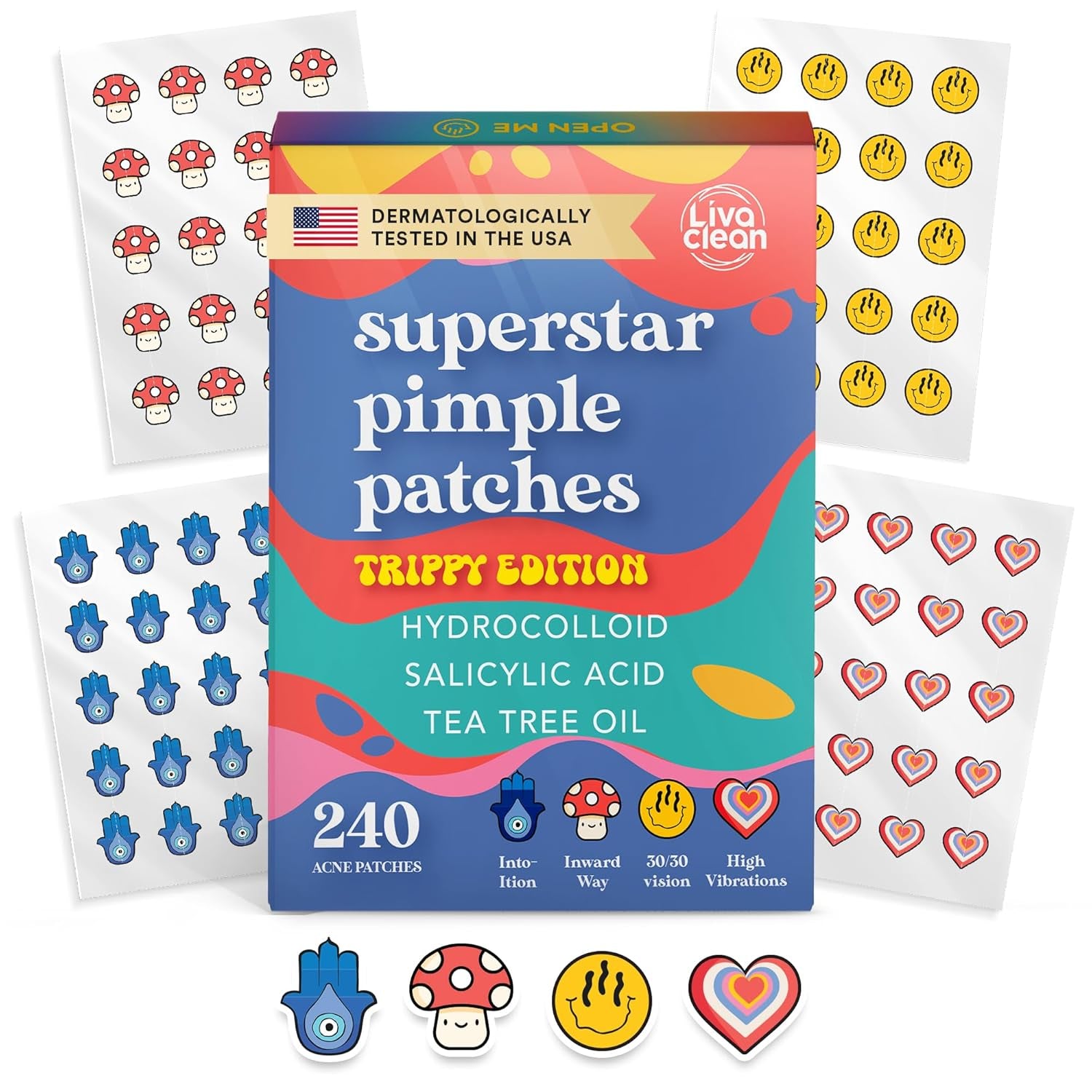 Star Pimple Patches for Face W/Hydrocolloid, Salicylic Acid & Tea Tree, 240 Patches, Hydrocolloid Acne Patch, Cute Star Pimple Patch for Healing Stickers Zit Superstar
