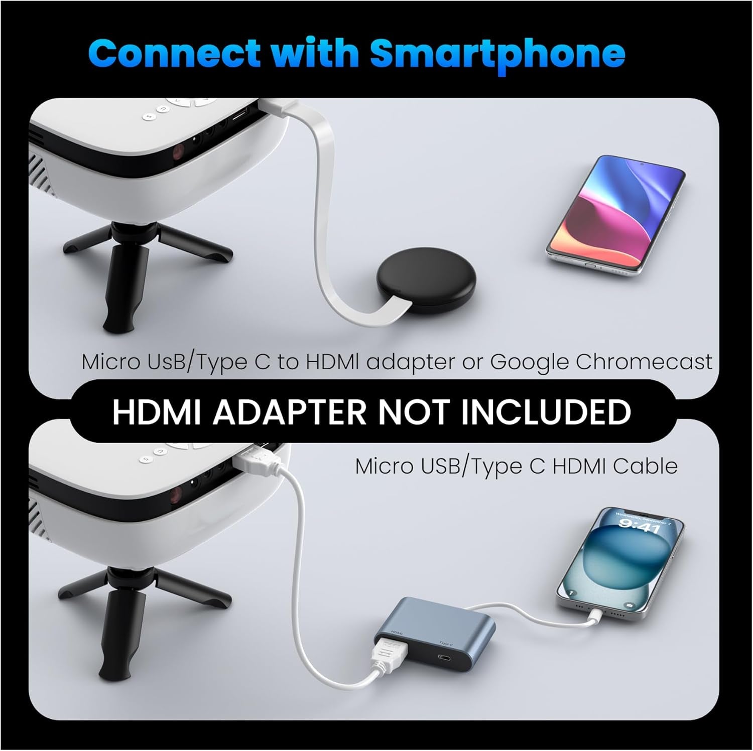 Outdoor Projector, Mini Projector for Home Theater, 1080P and 240" Supported Movie Projector 7500 L Portable Home Video Projector Compatible with Smartphone/Tv Stick/Ps4/Pc/Laptop