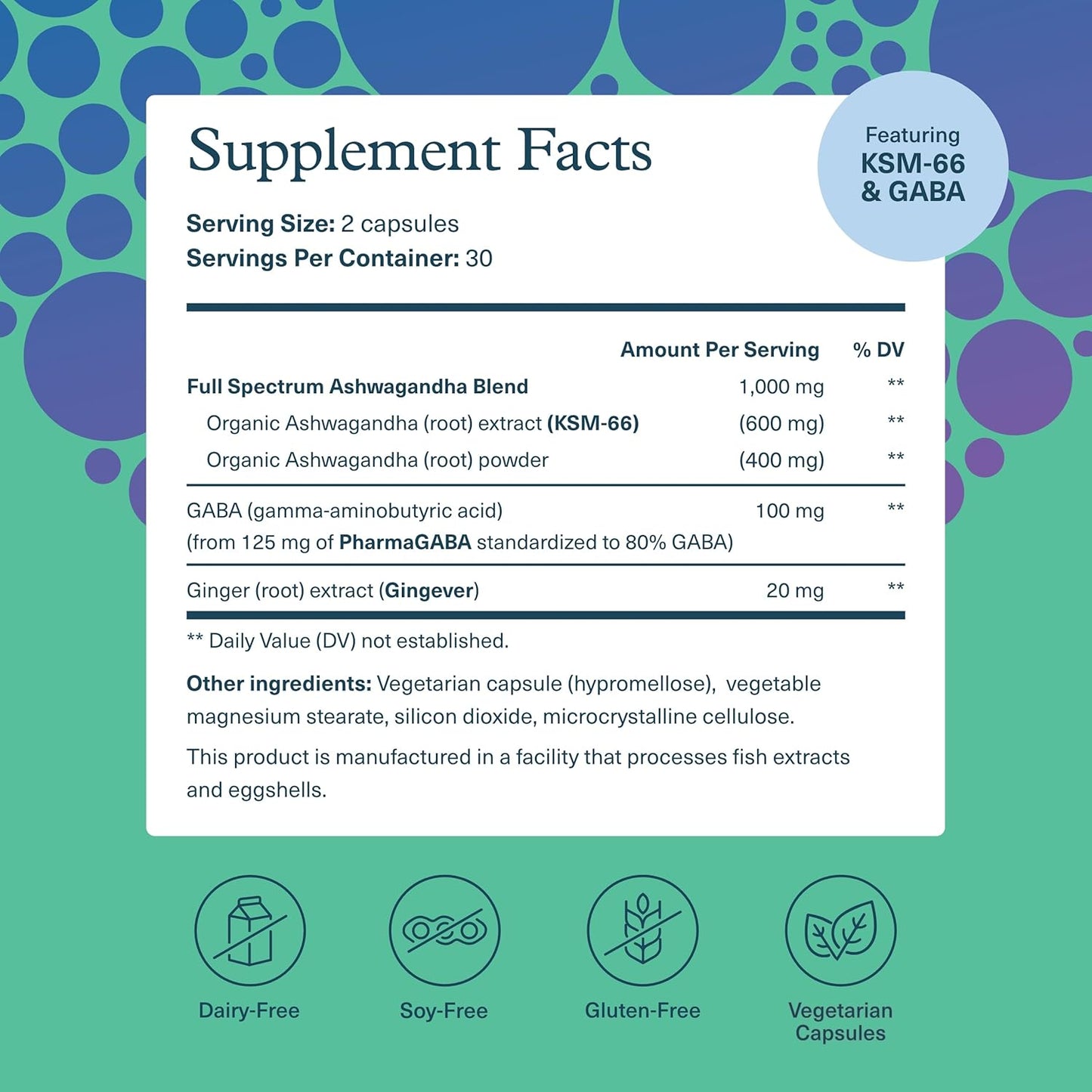 Ashwagandha + GABA - 1,000 Mg Ashwagandha & 100 Mg GABA - Cortisol, Stress & Memory Support Supplement - 60 Vegetarian Capsules TLBH