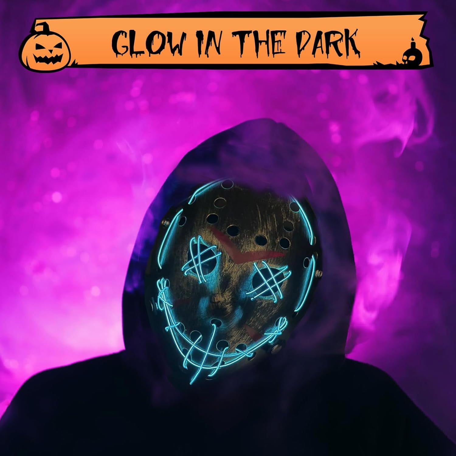 Halloween LED Light up Mask - Glow in the Dark Scary Mask for Cosplay Halloween Costume Carnival, Party, Gift