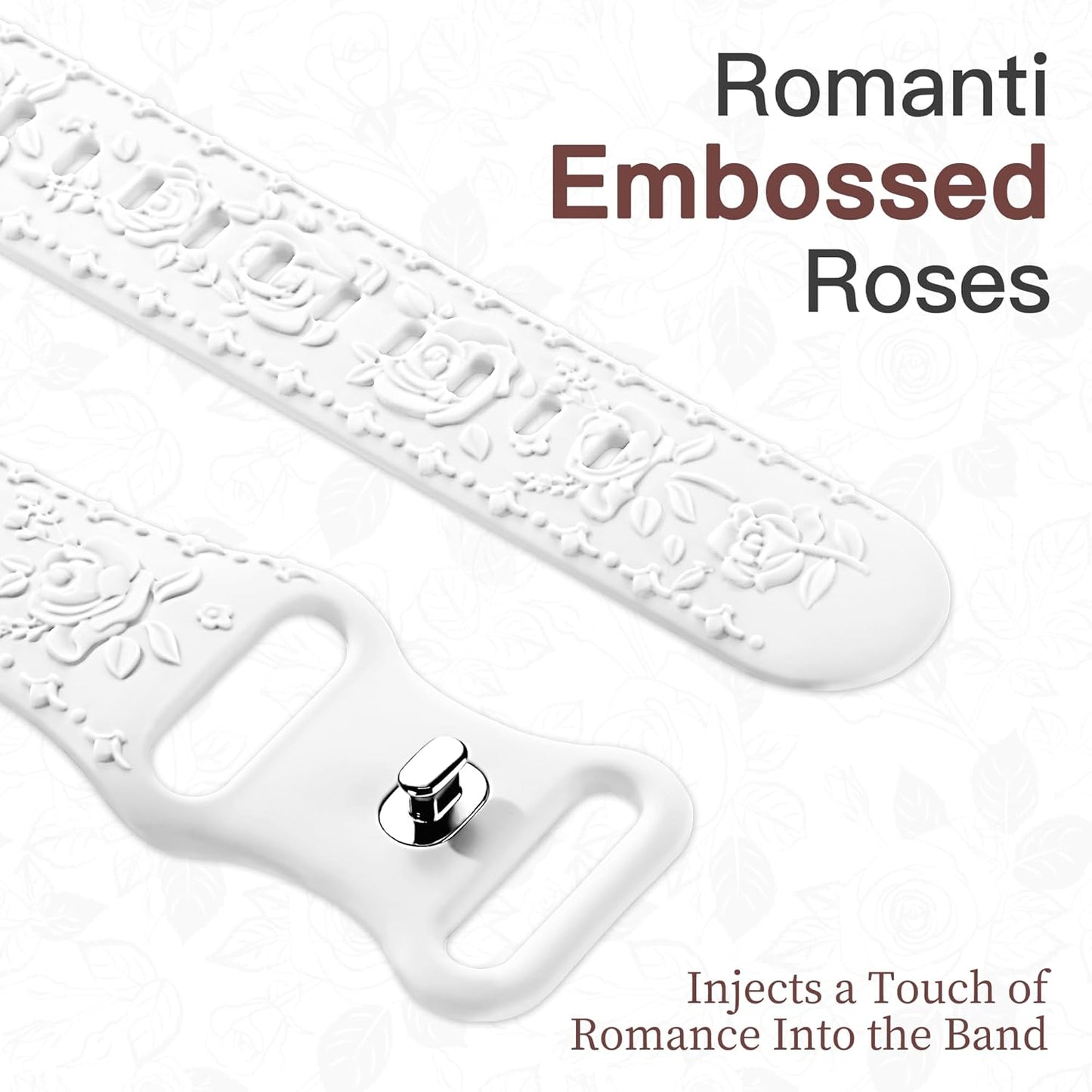 Floral Engraved Band for Apple Watch Bands for Women 46Mm 45Mm 44Mm 49Mm 42Mm(Series 3/2/1), Designer Dressy Iwatch Bands, Silicone Sport Bracelet for Apple Watch Series 10 Band 9 SE 8 7 6 5 4 3 Ultra 2 1-White