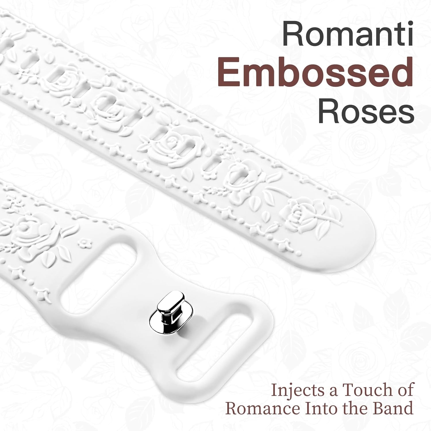 Floral Engraved Band for Apple Watch Bands for Women 46Mm 45Mm 44Mm 49Mm 42Mm(Series 3/2/1), Designer Dressy Iwatch Bands, Silicone Sport Bracelet for Apple Watch Series 10 Band 9 SE 8 7 6 5 4 3 Ultra 2 1-White