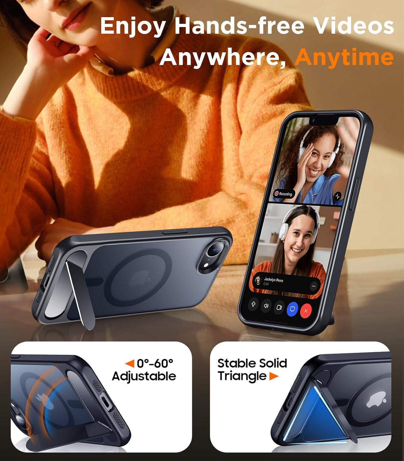 Magnetic Compatible with Iphone 16E Case, [Built-In Invisible Kickstand][Compatible with Magsafe][Military Grade Shockproof] Slim Translucent Matte Case for Iphone 16E 6.1" 2025