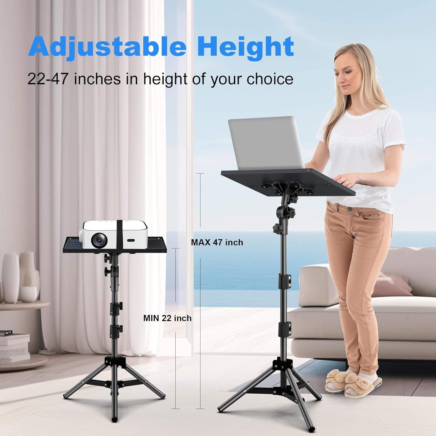 Projector Screen and Stand, 100 Inch, Projector Stand Tripod Portable Laptop Tripod Stand Adjustable Height 22 to 47Inch