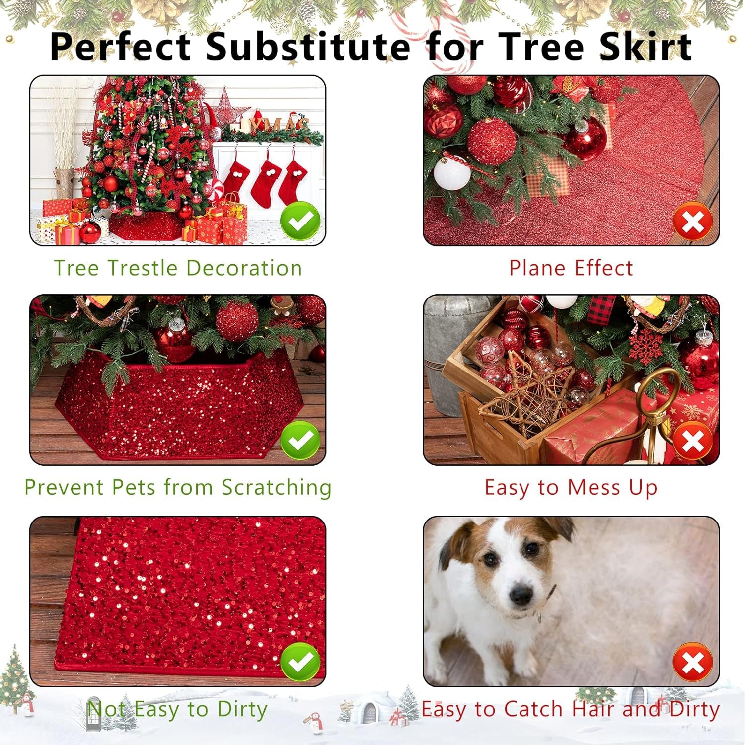 Christmas Tree Collar 24 Inch Sequin Tree Skirt for Christmas Holiday Home Decor Xmas Tree Ring Stand Base Cover Small Size 4 Piece Rose Gold