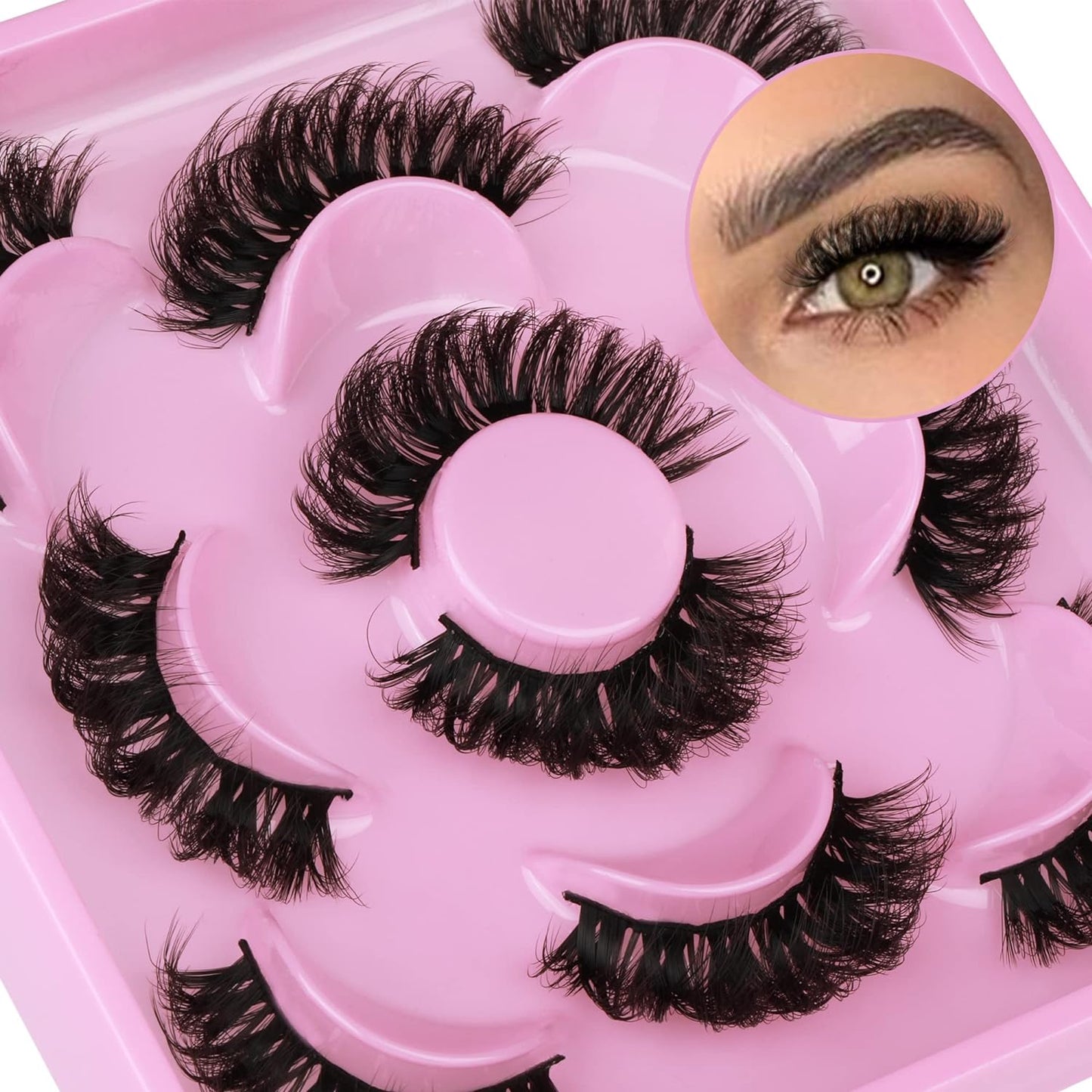 Natural False Eyelashes Fluffy Mink Lashes 3D Wispy D Curl Eye Lashes Russian Strip Thick Full False Eyelashes 5 Pairs 21Mm by  Eyelashes