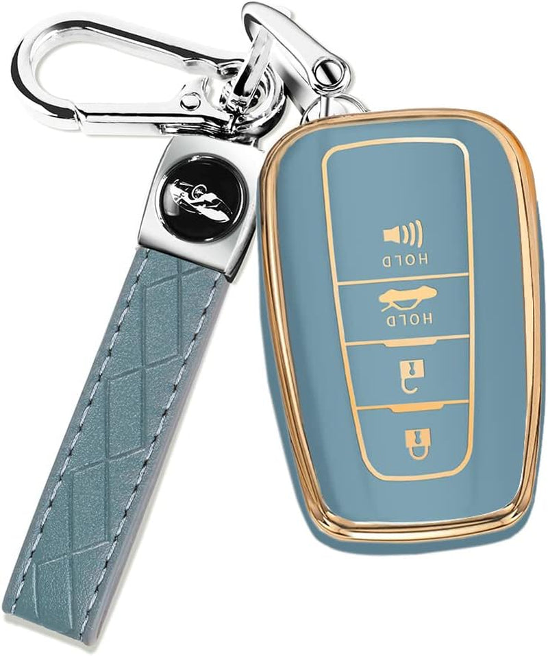 for Toyota Key Fob Cover with Keychain Suitable for Highlander RAV4 Camry Avalon C-HR Corolla GT86 Premium TPU Key Fob Case (Style 2-Blue)